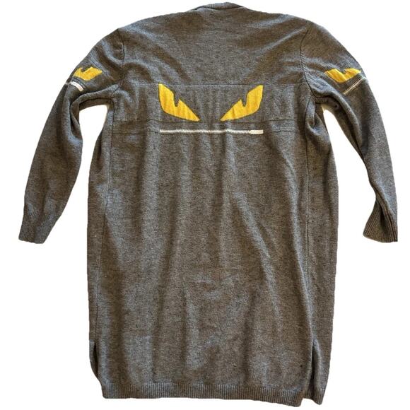 2017 Fendi Monster Bug Eye Women’s Small Gray Cardigan Sweater Open Front Cotton - Picture 2 of 16